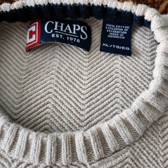 Vintage 2000's Chaps Ralph Lauren Crown Logo Tan Knit Sweater XL - Picture 4 of 8